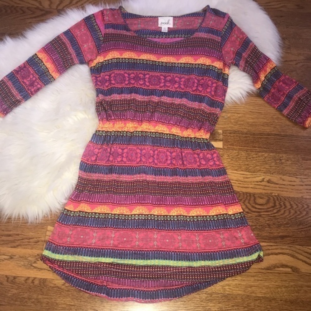 Peek girls striped‎ bright print dress size XL